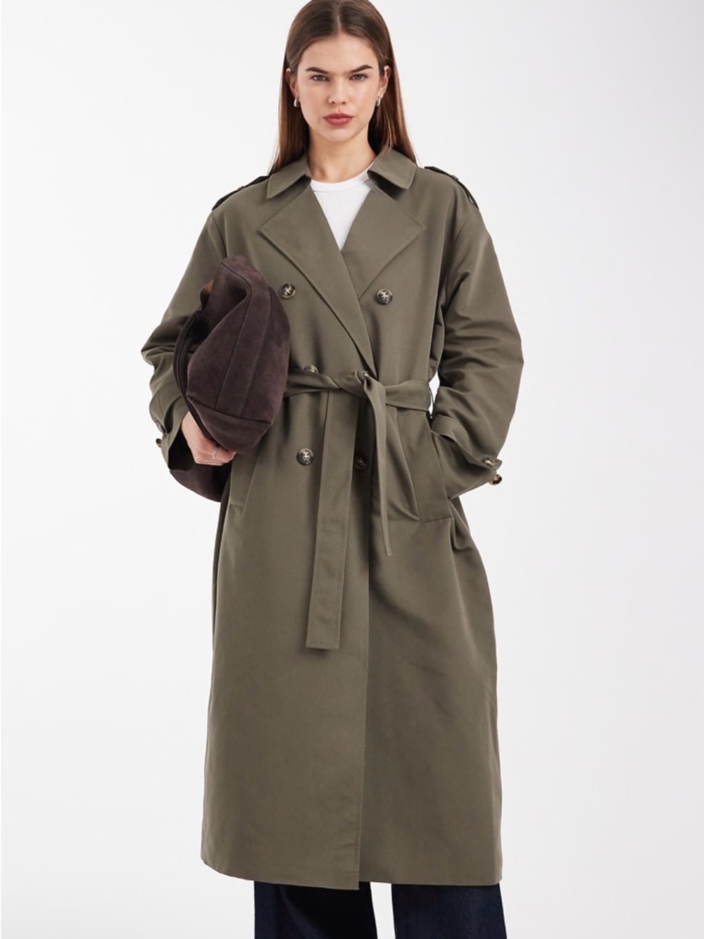 Vero Moda Olive Trench Coat with Tie Belt